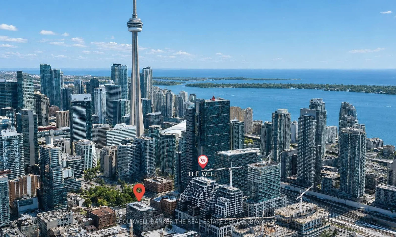 Aerial showing 400 Wellington in relation to The Well and CN Tower